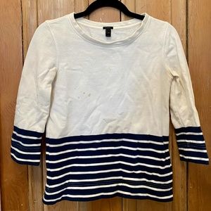 J Crew White and Navy Striped Crew-Neck Sweater